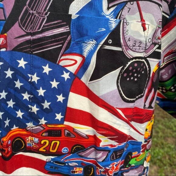 MAX BOXXER SHIRT HAWAIIAN CASUAL BUTTON DOWN RACE CARS AMERICANA SIZE L - Picture 5 of 10